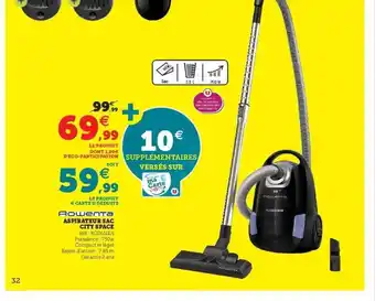 Super U Aspirateur sac city space rowenta offre