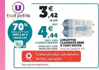 Super U Lingettes classique bébé u tout petits offre