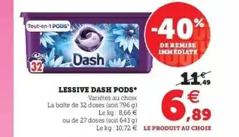 Super U Lessive dash pods offre