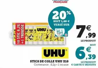 Super U Stics de colle uhu x10 offre