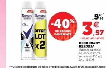 Super U Déodorant rexona offre