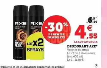 Super U Déodorant axe offre