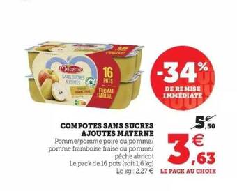 Super U Compotes sans sucres ajoutés materne offre