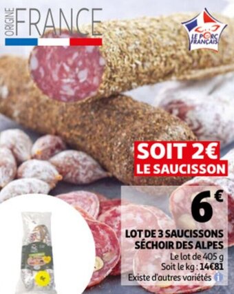 Auchan Lot de 3 saucissons séchoir des alpes offre
