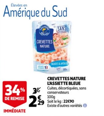 Auchan L'ASSIETTE BLEUE crevettes nature offre