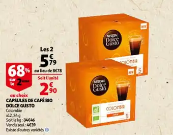 Auchan DOLCE GUSTO capsules de café bio offre