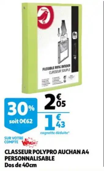 Auchan AUCHAN classeur polypro auchan A4 personnalisable offre