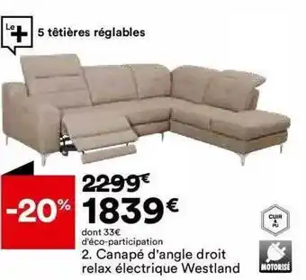 BUT Canapé d'angle droit relax éléctrique westland offre