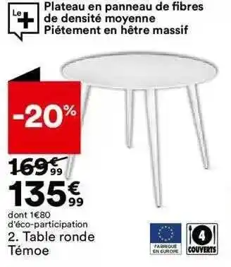 BUT Table ronde témoe offre