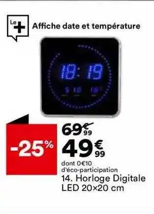 BUT Horloge digitale led 20 x 20 cm offre
