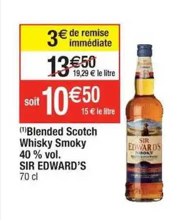 Cora x Carrefour Blended scotch whisky smoky 40% sir edward's offre