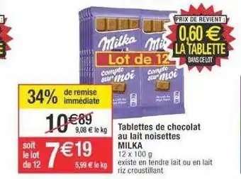 Cora x Carrefour Tablettes de chocolat au lait noisettes milka offre