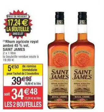 Cora x Carrefour Rhum agricole royal ambré 45% vol. saint james offre