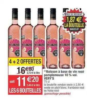 Cora x Carrefour Boisson à base de vin rosé pamplemouse 10% vol. very's offre