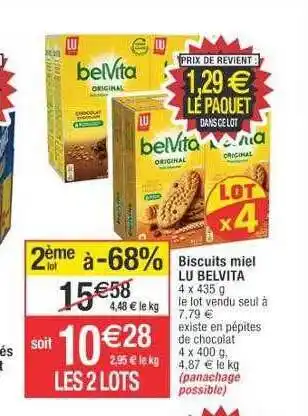 Cora x Carrefour Biscuit miel lu belvita offre