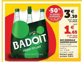 Hyper U Eau minérale gazeuse badoit offre