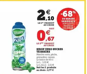 Hyper U Sirop zéro sucres teisseire offre