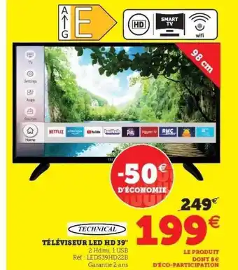 Hyper U Téléviseur led hd 39 offre
