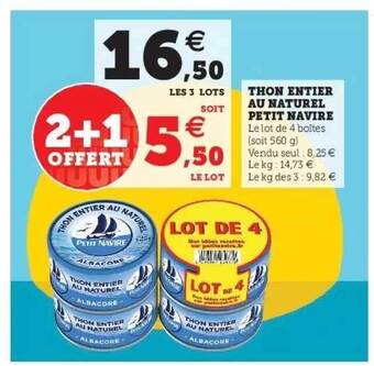 Hyper U Thon entier au naturel petit navire offre