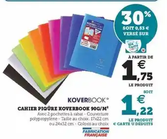 Hyper U Cahier piqûre koverbook 90-m² koverbook offre