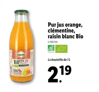 Lidl Pur jus orange, clémentine, raisin blanc bio offre