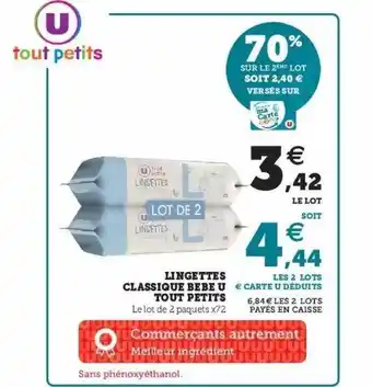 Hyper U Lingettes classique bébé u tout petits offre