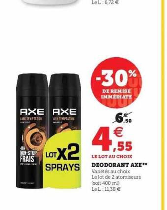 Hyper U Déodorant axe offre