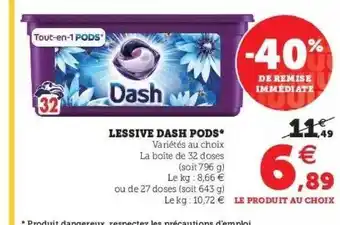 Hyper U Lessive dash pods offre