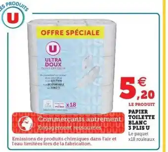 Hyper U Papier toilette blanc 3 plis u offre