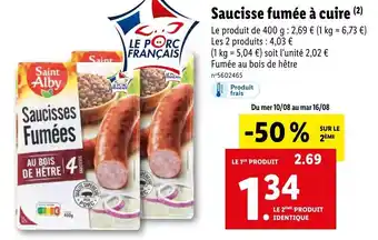Lidl Saucisse fumée à cuire offre
