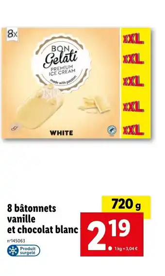 Lidl 8 bâtonnets vanille et chocolat blanc offre