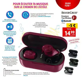 Lidl SILVER CREST écouteurs true wireless offre