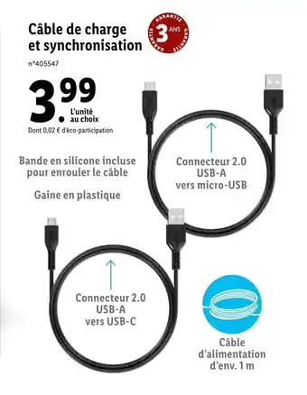 Lidl Câable de charge et synchronisation offre