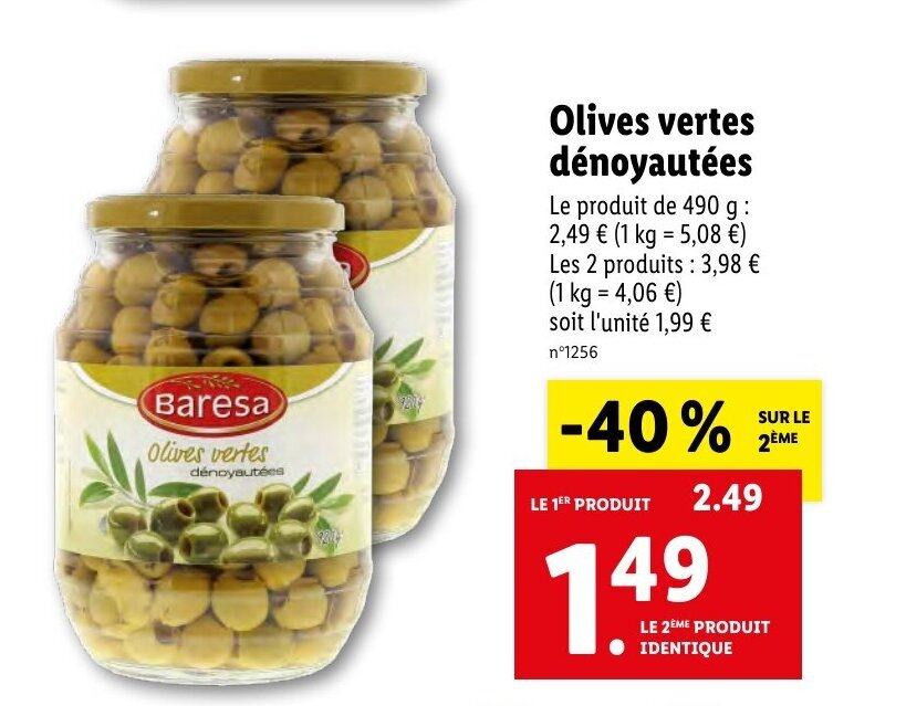 Promo Olives vertes dénoyautées chez Lidl