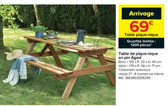 Castorama Table de pique-nique en pin Agad offre