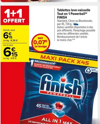 Carrefour Market Finish Tablettes Lave-Vaisselle Tout En 1 Powerball offre