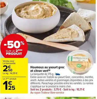 Carrefour Market Houmous Au Yaourt Grec Et Citron Vert offre