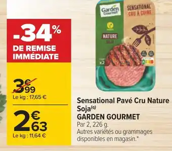 Carrefour Garden gourmet sensational pavé cru nature soja offre