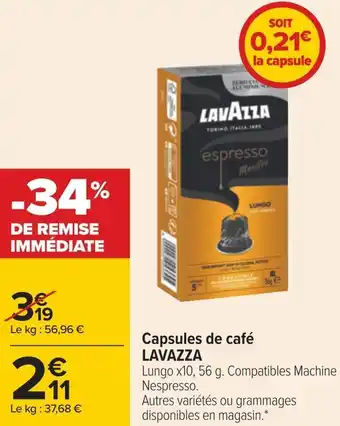 Carrefour Lavazza capsules de café offre