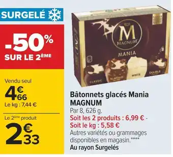 Carrefour Magnum bâtonnets glacés mania offre
