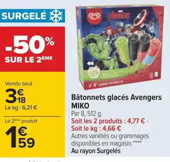 Carrefour Miko bâtonnets glacés avengers offre