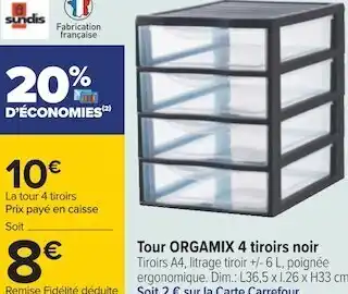 Carrefour Orgamix tour 4 tiroirs noir offre