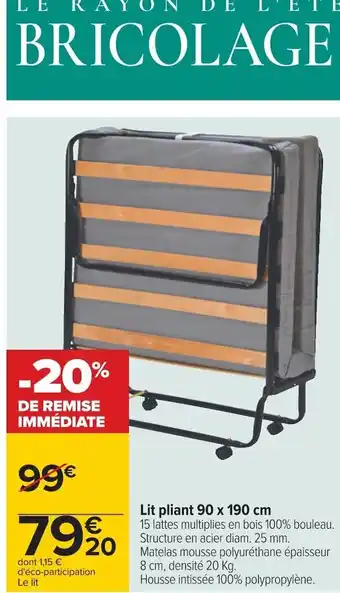 Carrefour Lit pliant 90 x 190 cm offre