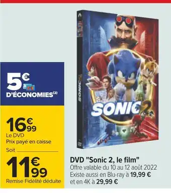 Carrefour Dvd "sonic 2, le film" offre