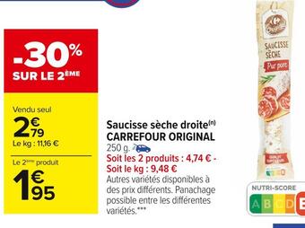 Carrefour Market Carrefour original saucisse sèche droite offre