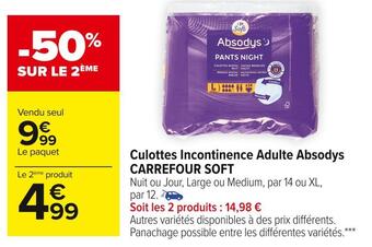 Carrefour Market Carrefour soft culottes incontinence adulte absodys offre