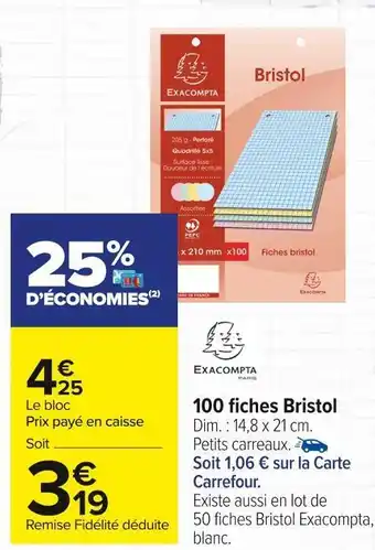 Exacompta 100 fiches bristol