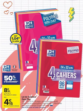 Carrefour Market Oxford lot de 4 cahiers open flex offre