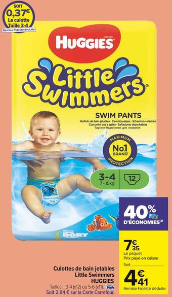 Carrefour Market Huggies culottes de bain jetables little swimmers offre