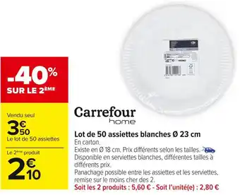 Carrefour Market Carrefour home lot de 50 assiettes blanches ø 23 cm offre
